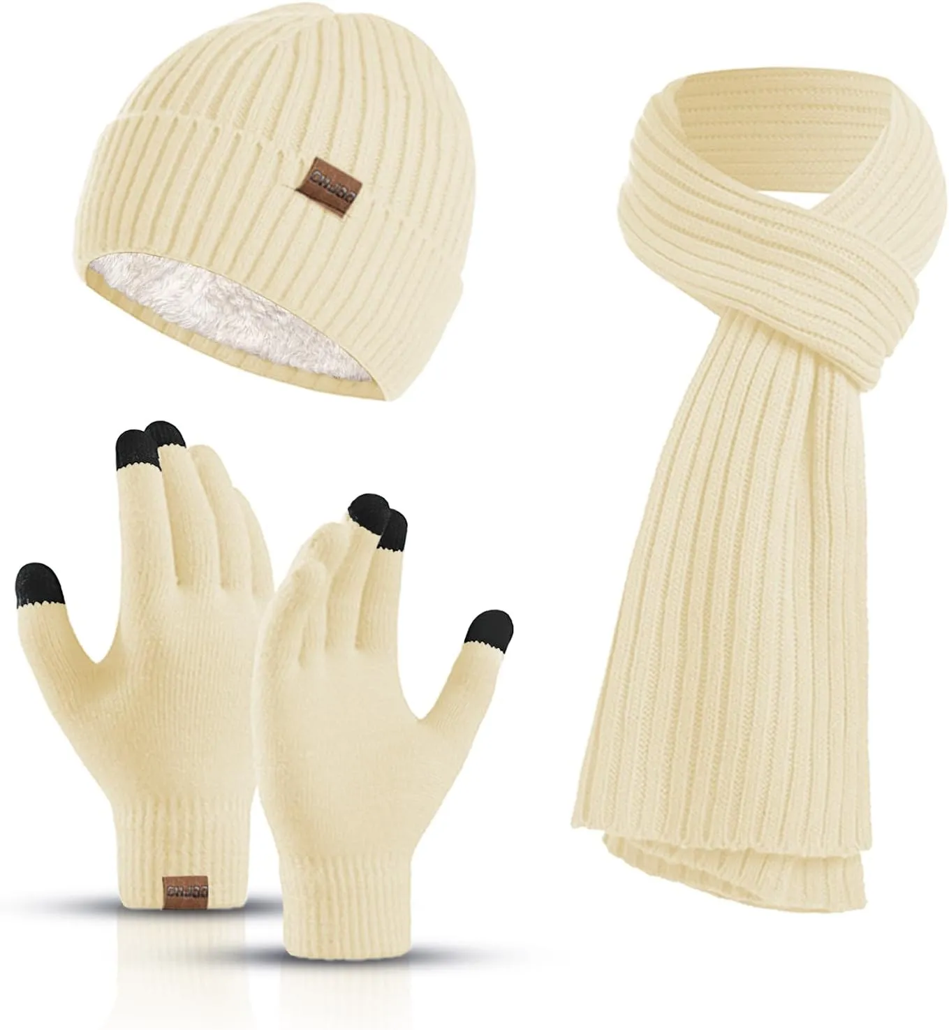 3 Pcs Hat and Scarf Gloves Set for Women and Men Winter Soft Knit Christmas Hat and Neck Warmer Gloves Set