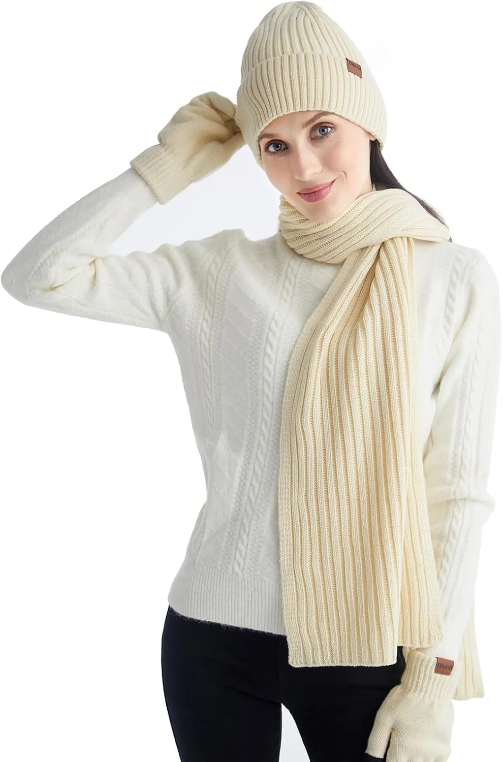 3 Pcs Hat and Scarf Gloves Set for Women and Men Winter Soft Knit Christmas Hat and Neck Warmer Gloves Set