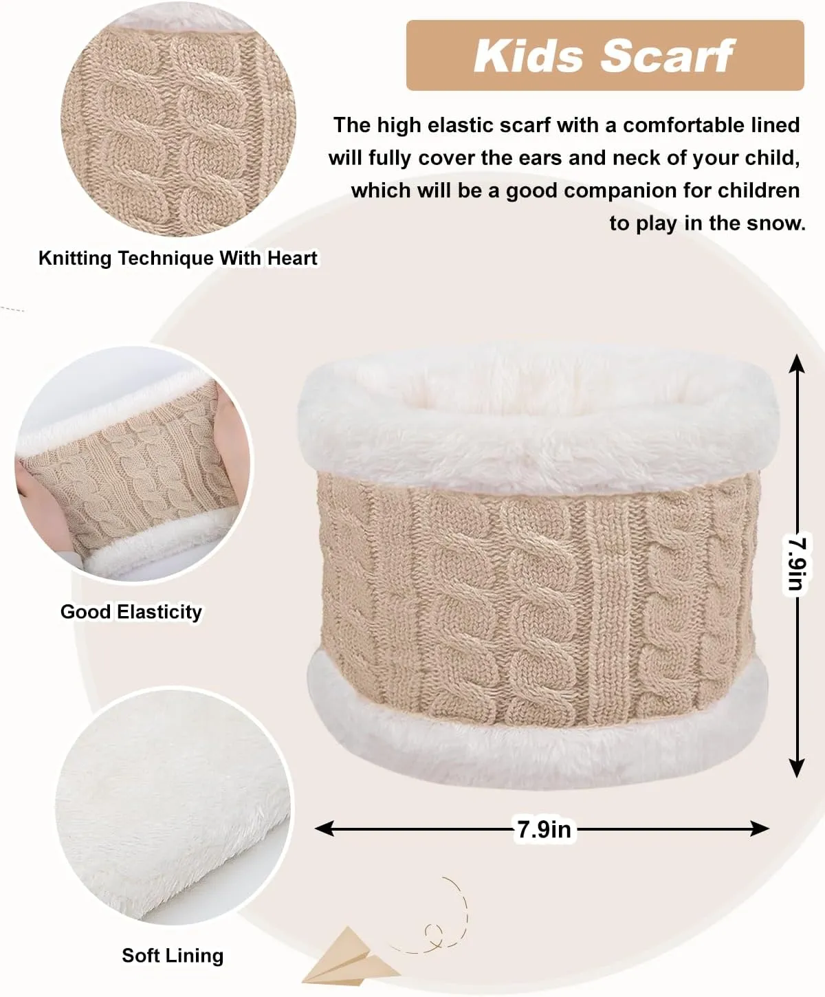 3 Pcs Kids Winter Beanie Hat Scarf Gloves Set for Girls Boys Knit Warm Pompom Toddler Hats Mittens Neck Warmer