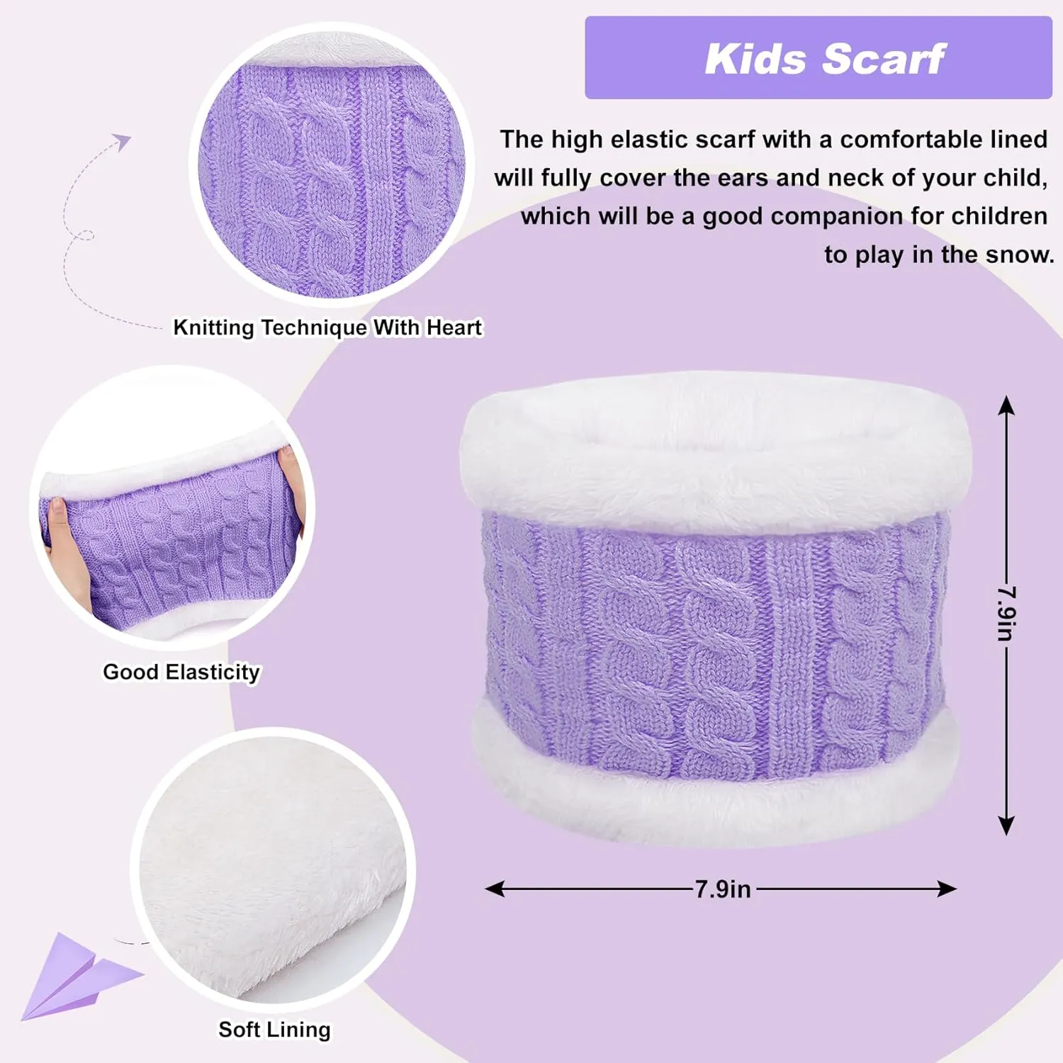 3 Pcs Kids Winter Beanie Hat Scarf Gloves Set for Girls Boys Knit Warm Pompom Toddler Hats Mittens Neck Warmer
