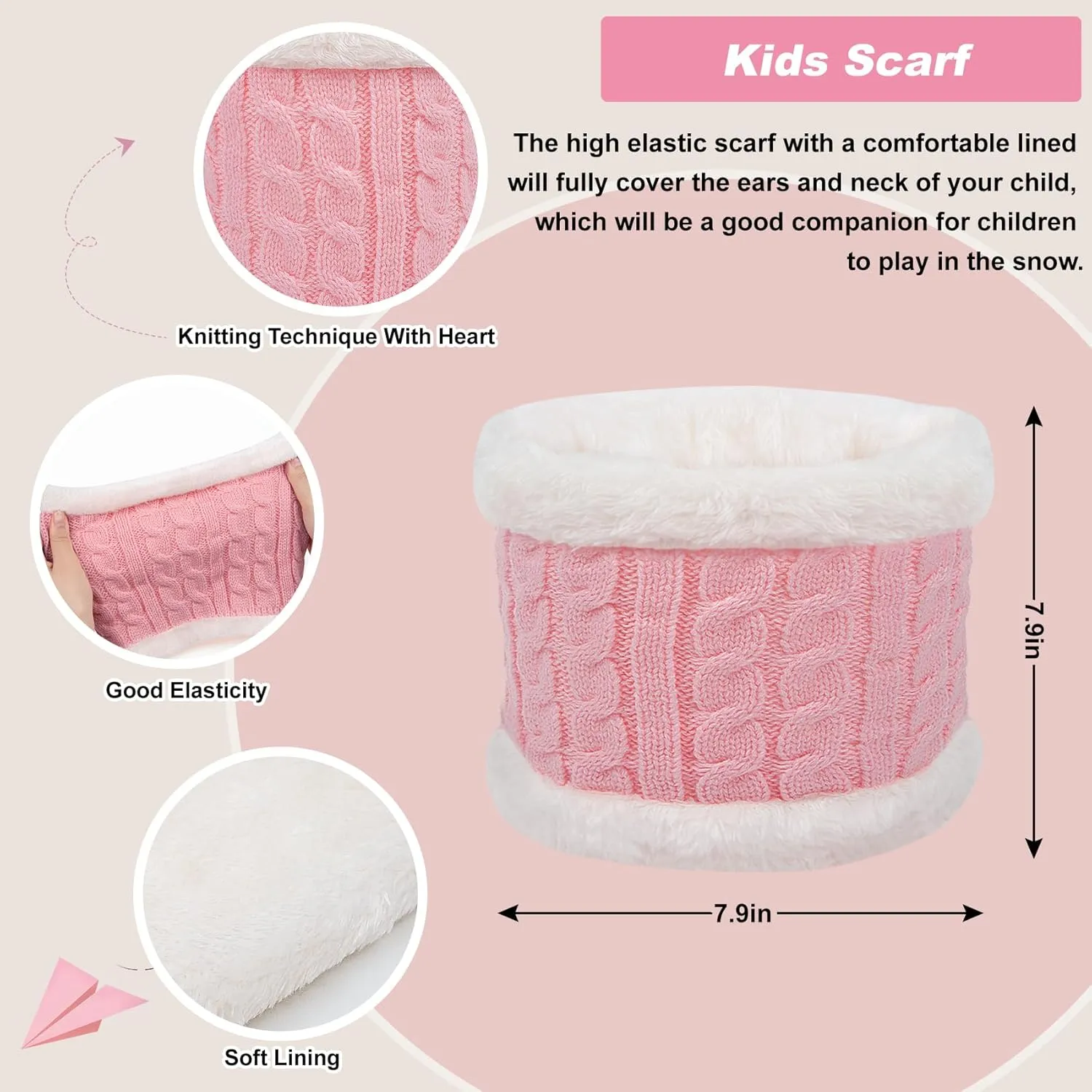 3 Pcs Kids Winter Beanie Hat Scarf Gloves Set for Girls Boys Knit Warm Pompom Toddler Hats Mittens Neck Warmer