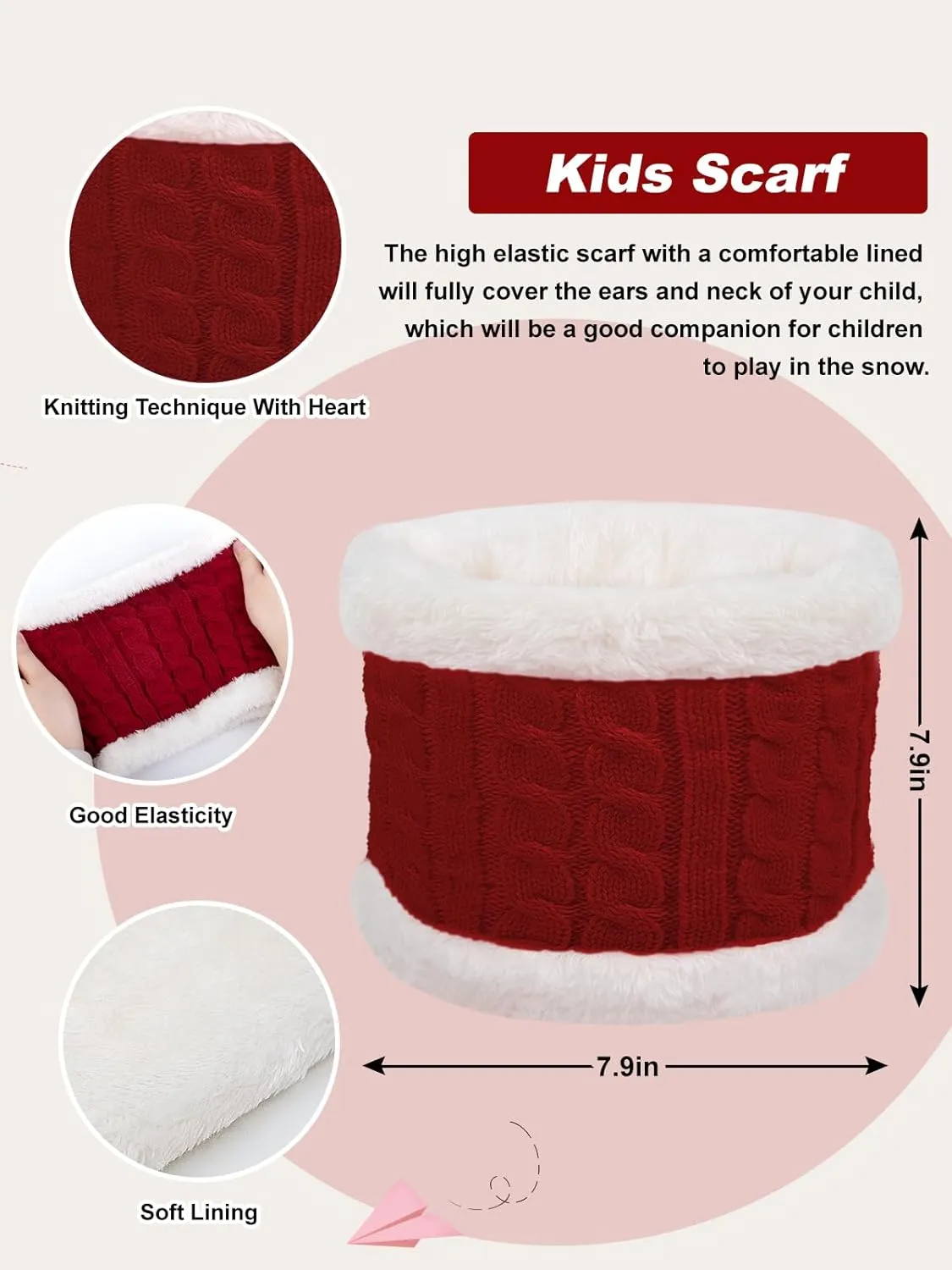 3 Pcs Kids Winter Beanie Hat Scarf Gloves Set for Girls Boys Knit Warm Pompom Toddler Hats Mittens Neck Warmer