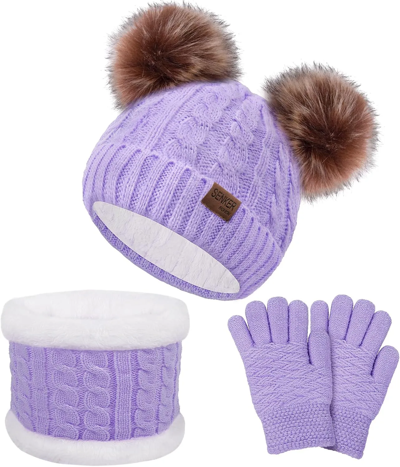 3 Pcs Kids Winter Beanie Hat Scarf Gloves Set for Girls Boys Knit Warm Pompom Toddler Hats Mittens Neck Warmer