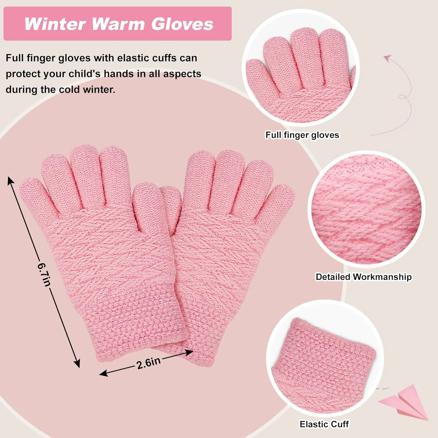 3 Pcs Kids Winter Beanie Hat Scarf Gloves Set for Girls Boys Knit Warm Pompom Toddler Hats Mittens Neck Warmer
