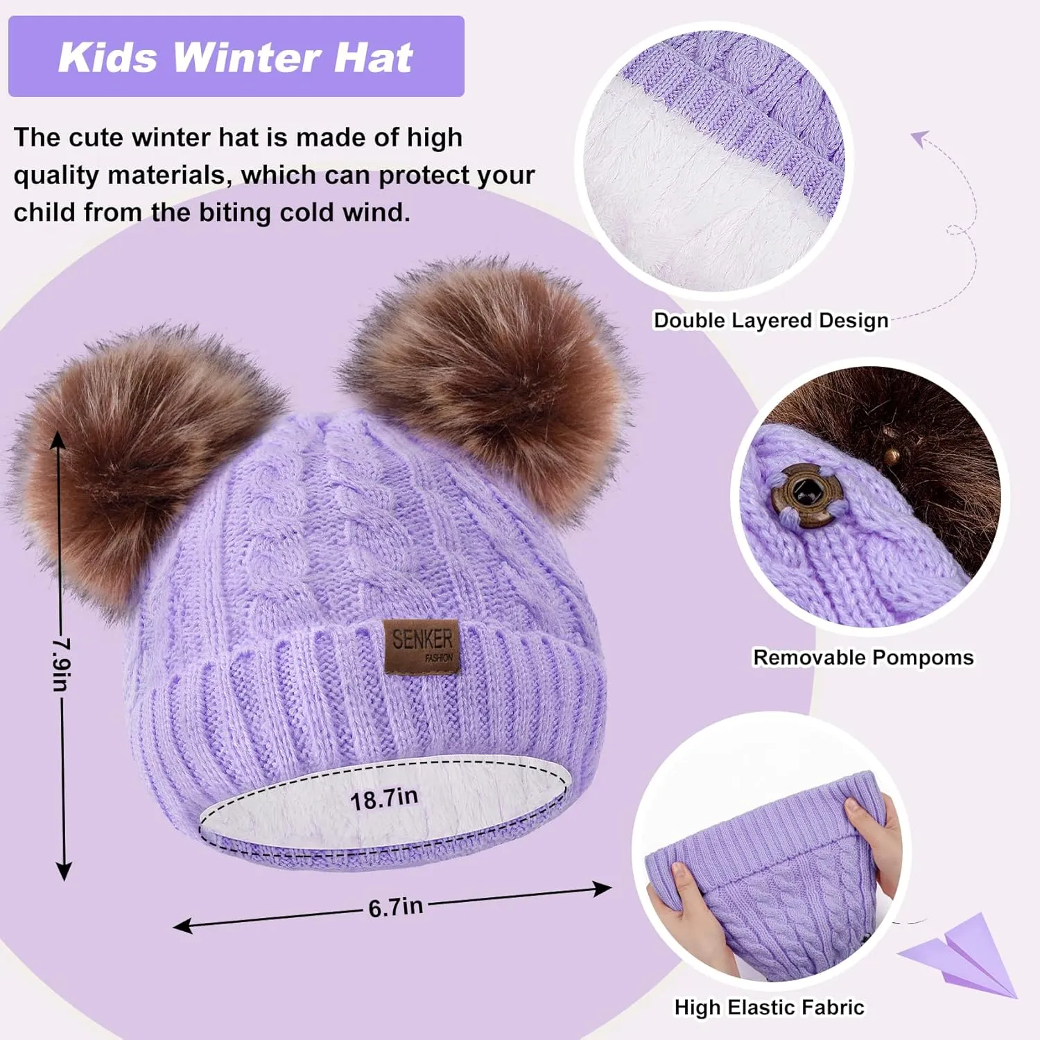 3 Pcs Kids Winter Beanie Hat Scarf Gloves Set for Girls Boys Knit Warm Pompom Toddler Hats Mittens Neck Warmer