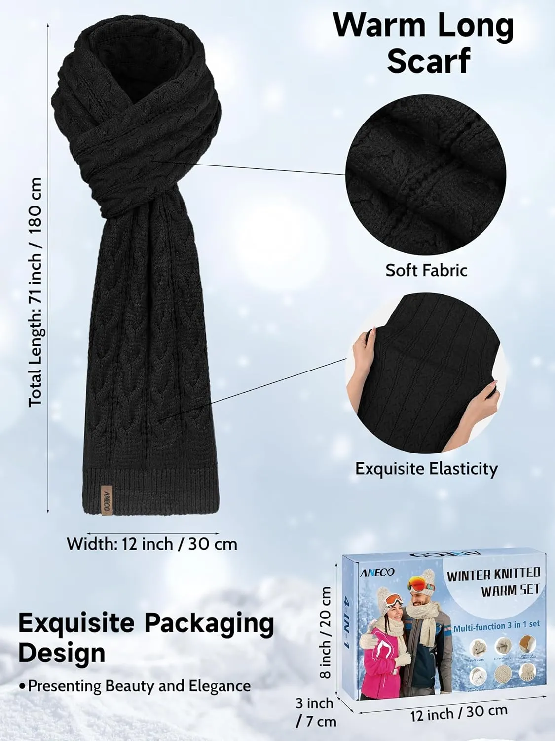 Aneco Winter Beanie Hat Scarf Gloves Ear Warmer Set for Women Fleece Lined Pom Pom Beanie Touchscreen Gloves 4 in 1 Set