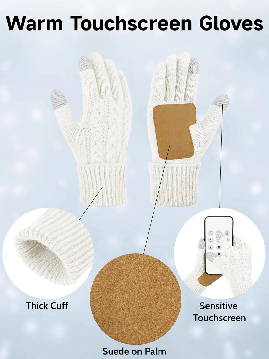 Aneco Winter Beanie Hat Scarf Gloves Ear Warmer Set for Women Fleece Lined Pom Pom Beanie Touchscreen Gloves 4 in 1 Set