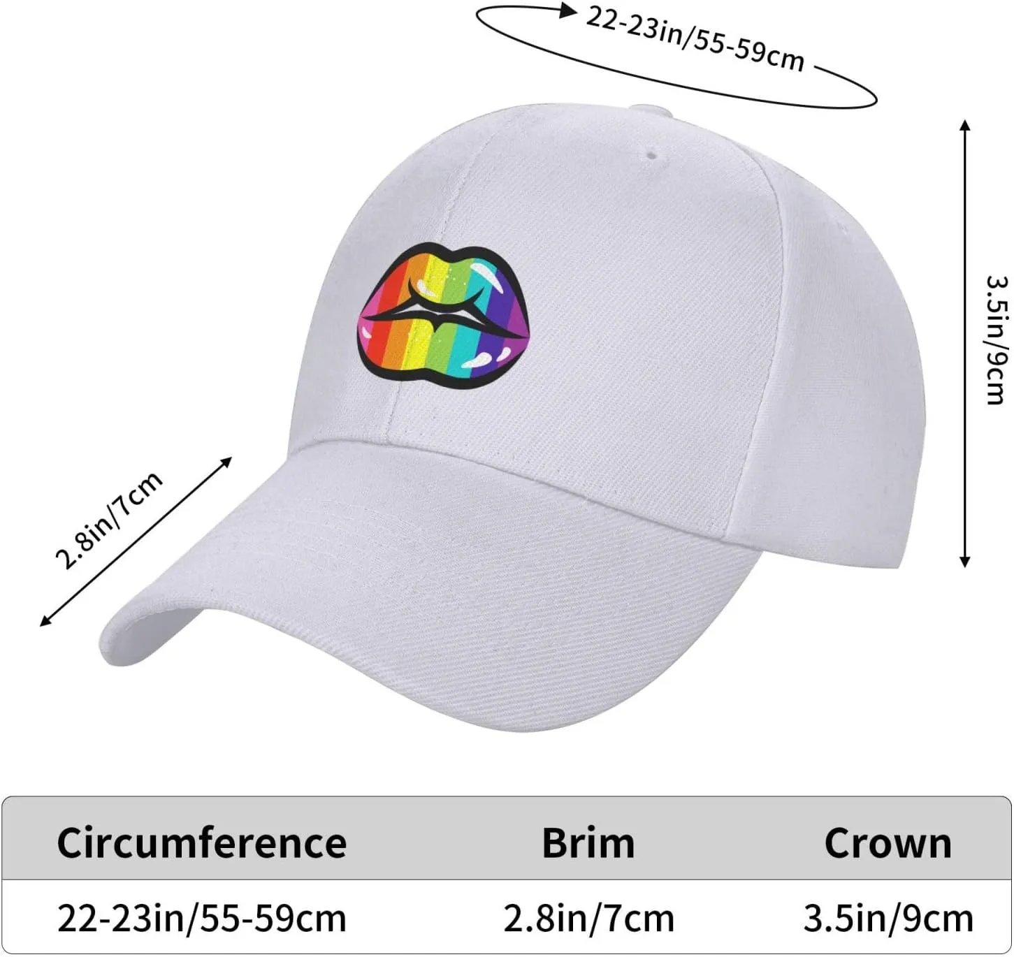 Colored Lips Baseball Cap for Men Women Hat Adjustable Breathable Trucker Caps
