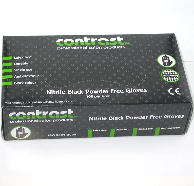 Contrast Nitrile Black Powder Free Gloves Large 100pk