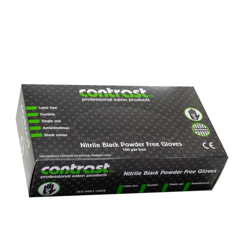 Contrast Nitrile Black Powder Free Gloves Small 100pk