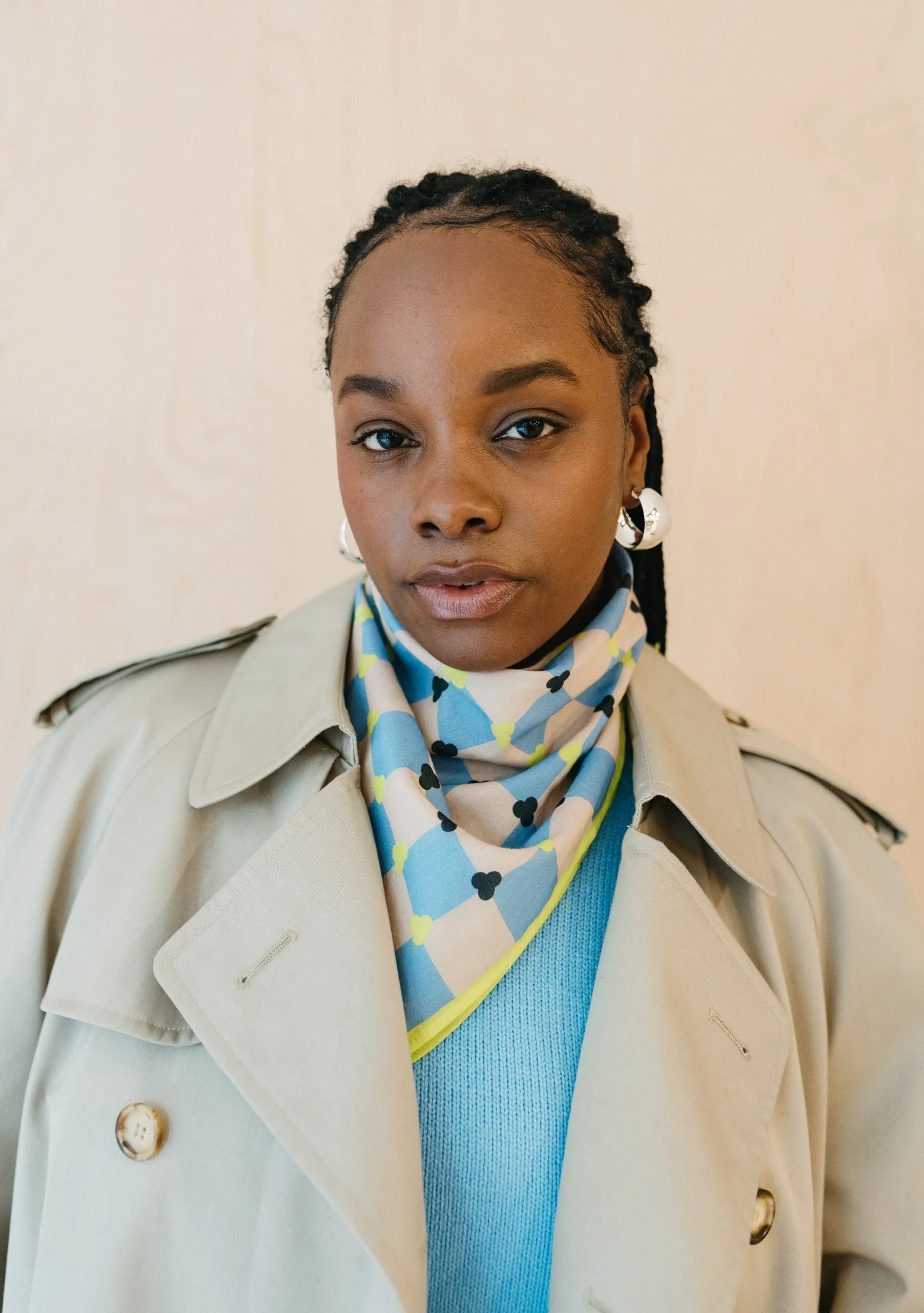Cotton Square Scarf in Blue Checkerboard