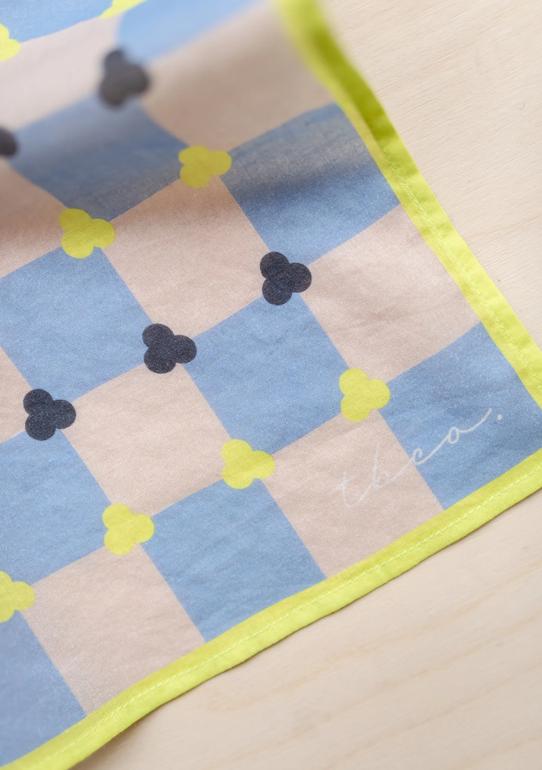 Cotton Square Scarf in Blue Checkerboard