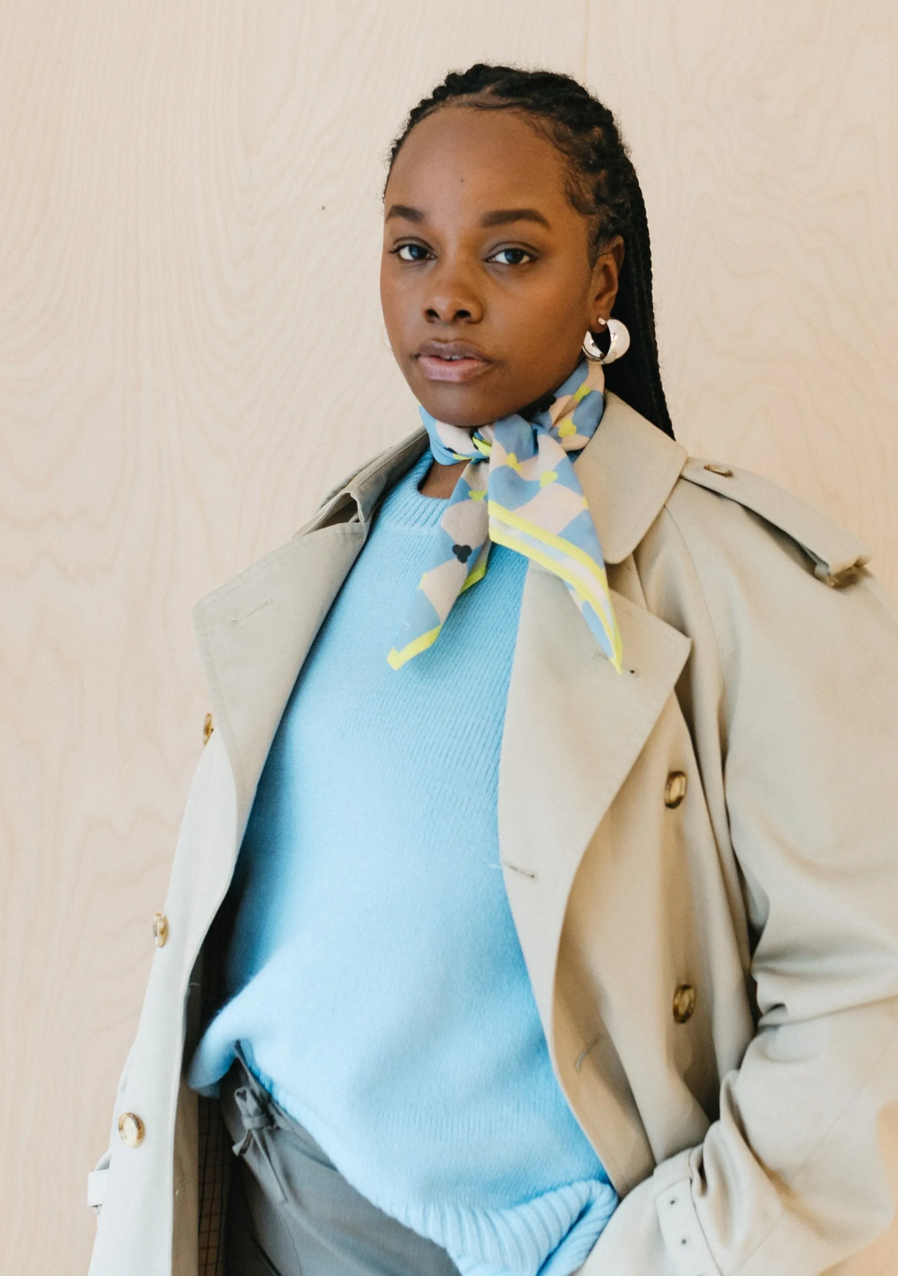 Cotton Square Scarf in Blue Checkerboard