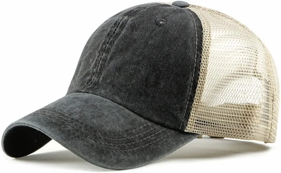 Croogo Men's Adjustable Mesh Back Cap Curved Bill Snapback Mesh Baseball Cap Retro Washed Trucker Cap Breathable Sun Hat