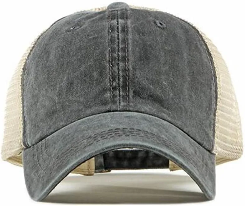 Croogo Men's Adjustable Mesh Back Cap Curved Bill Snapback Mesh Baseball Cap Retro Washed Trucker Cap Breathable Sun Hat
