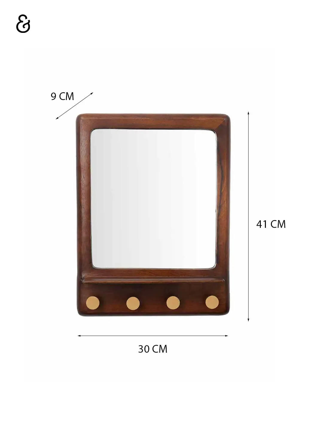 Ellementry Ebony Square Mirror with Shelf & Hooks