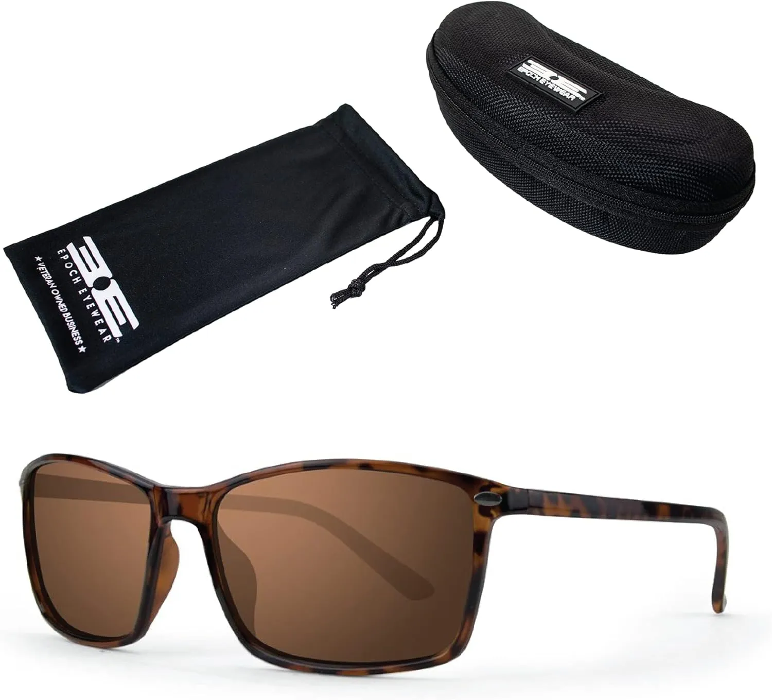 Epoch Eyewear 11 Sport Cycle Sunglasses w/Black Zipper Case and Microfiber Pouch Tortoise Frame Color Enhancing Brown Polarized Lens