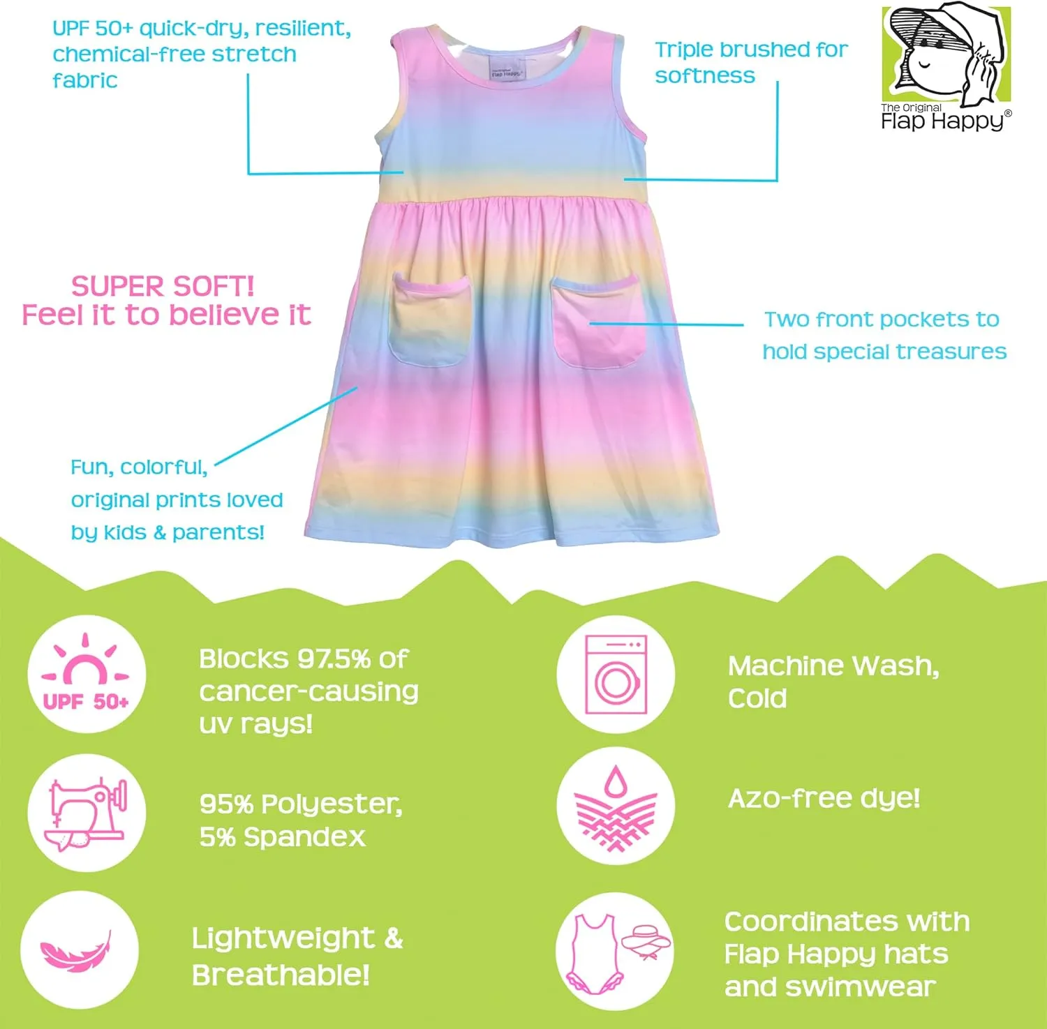 Girls' UPF 50  Dahlia Sleeveless Dress W/Pockets