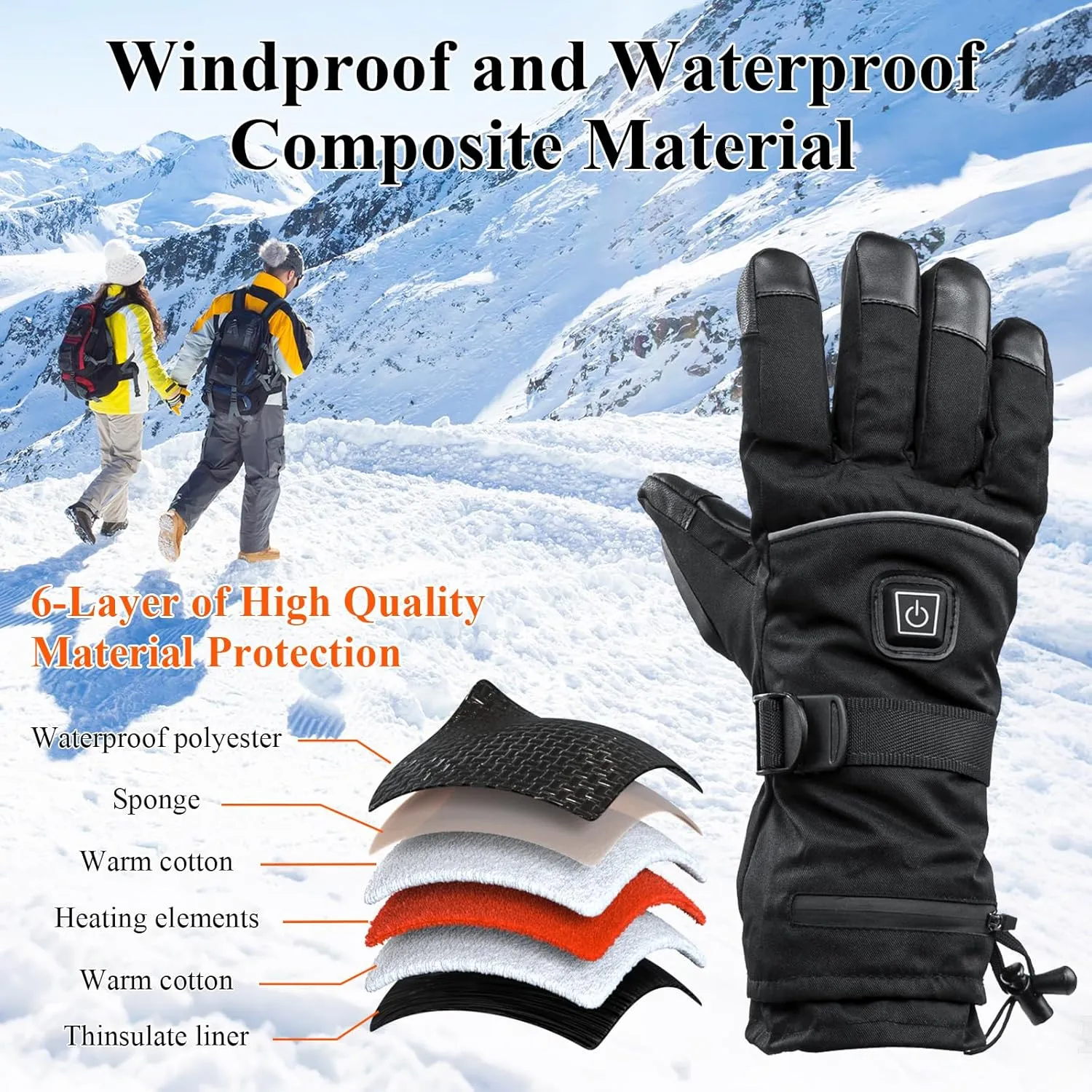Heated Gloves for Men Women - Heated Gloves Rechargeable with Touchscreen Waterproof, Upgrade Non-Slip Electric Heating Gloves for Winter Outdoor Cycling Camping Skiing Fishing Hiking Hunting