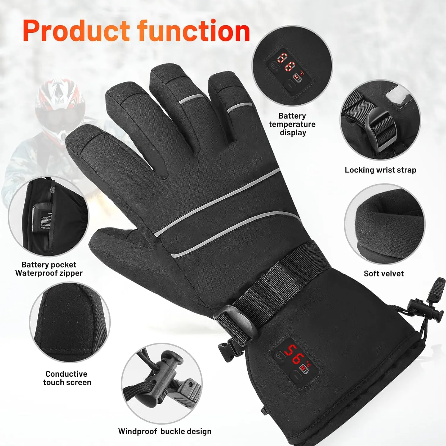 Heated Gloves for Men Women, Rechargeable Battery Gloves Temperature Display,Touchscreen for Cycling Hiking