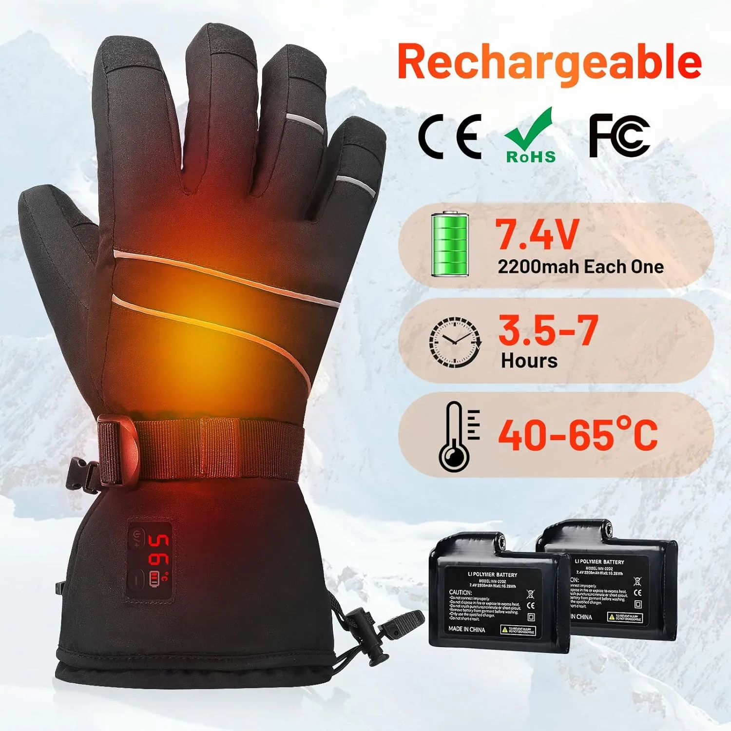 Heated Gloves for Men Women, Rechargeable Battery Gloves Temperature Display,Touchscreen for Cycling Hiking