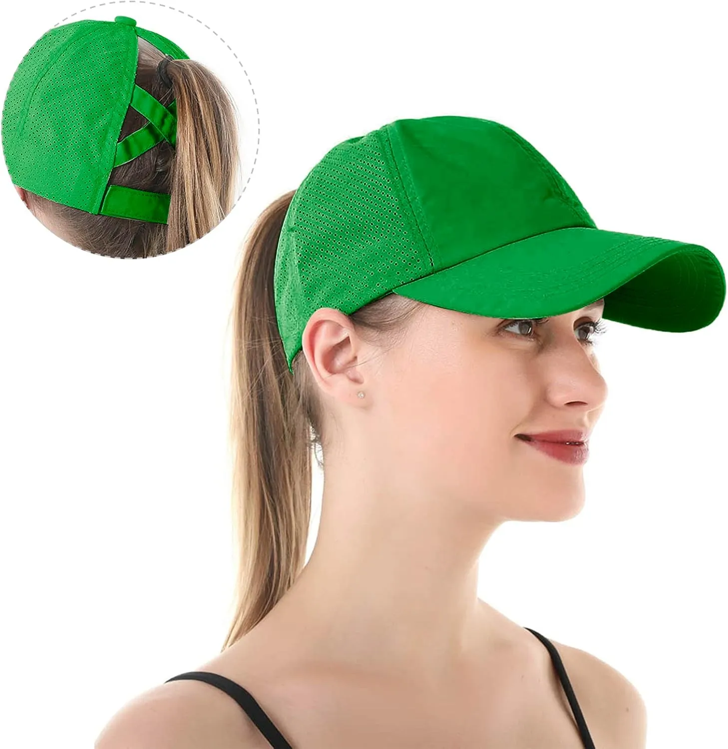 HGGE Womens Criss Cross Ponytail Baseball Cap Adjustable High Messy Bun Ponycap Quick Drying Hat