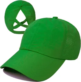 HGGE Womens Criss Cross Ponytail Baseball Cap Adjustable High Messy Bun Ponycap Quick Drying Hat
