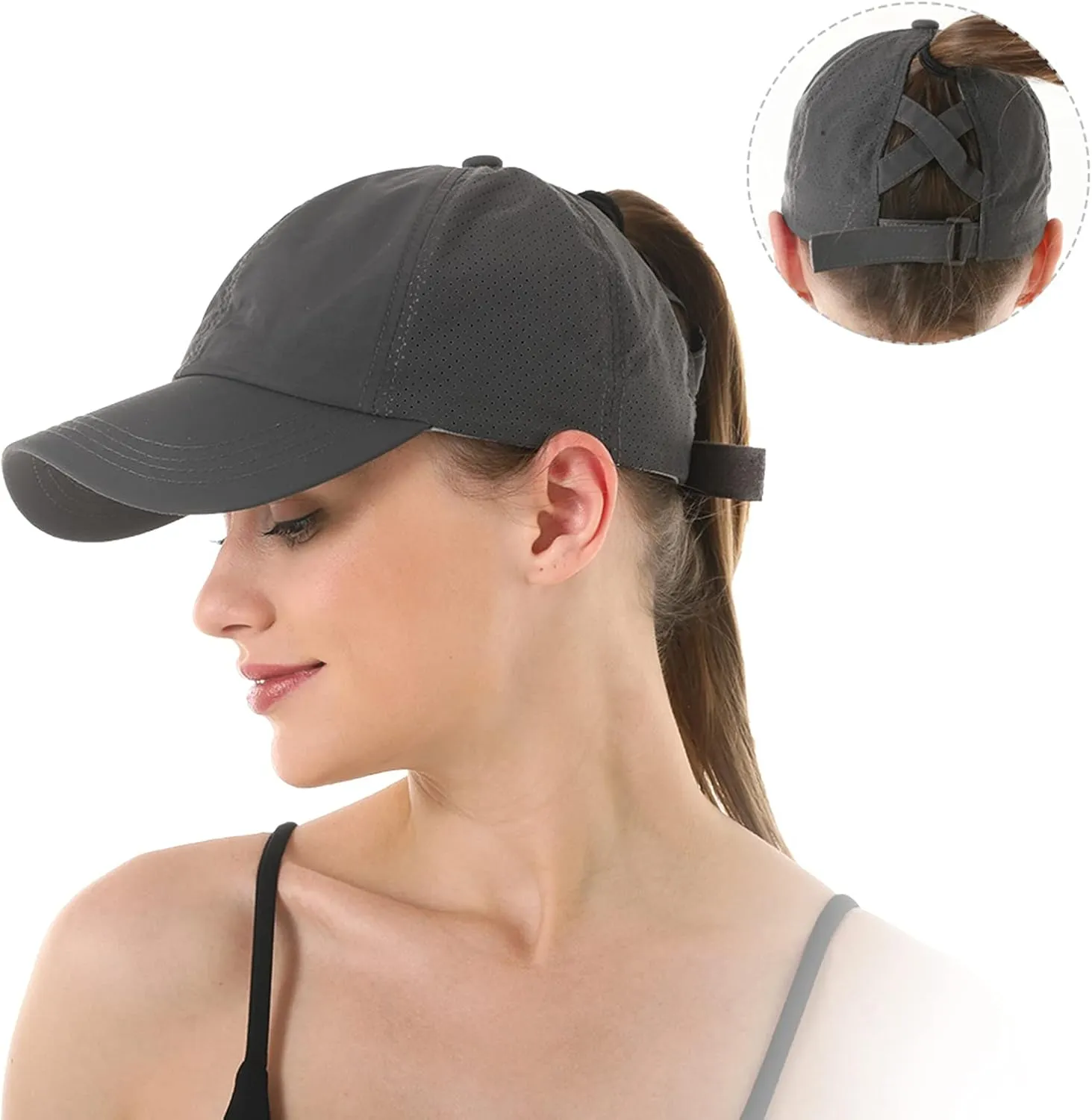 HGGE Womens Criss Cross Ponytail Baseball Cap Adjustable High Messy Bun Ponycap Quick Drying Hat