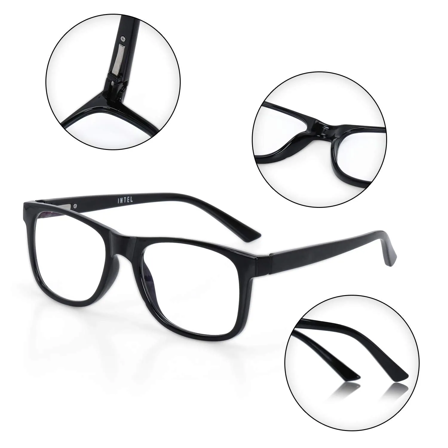 Intellilens | Zero Power Blue Cut Computer Glasses with Photochromic Lens | Anti Glare, Lightweight & Blocks Harmful Rays | UV Protection Specs | For Men & Women | Black | Wayfarer| Medium