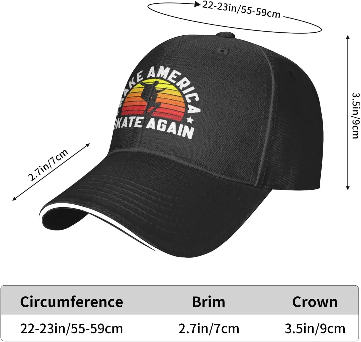 Make America Skate Again Skateboard Hat Mens Wide Brim Baseball Cap Adjustable Low Profile Sports Dad Hats