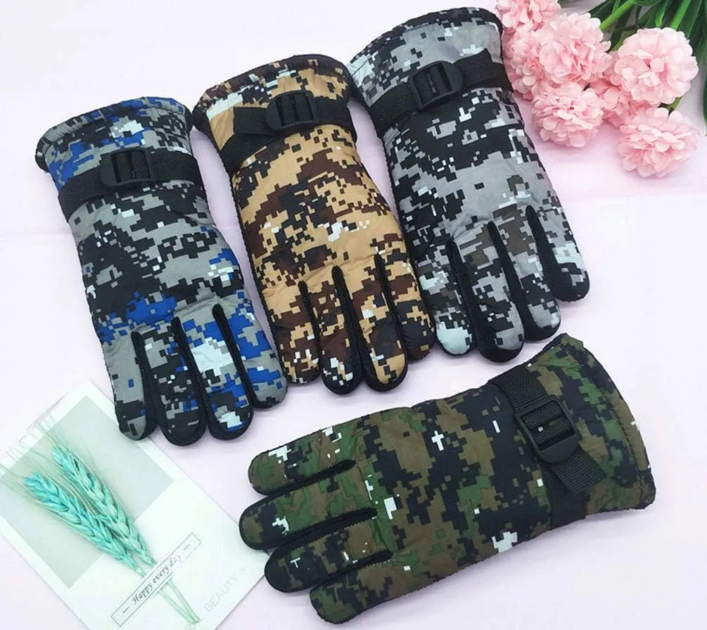 Maorrew Kids Cold Weather Waterproof Camo Print Winter Gloves Outdoor Warm Ski Gloves Mittens