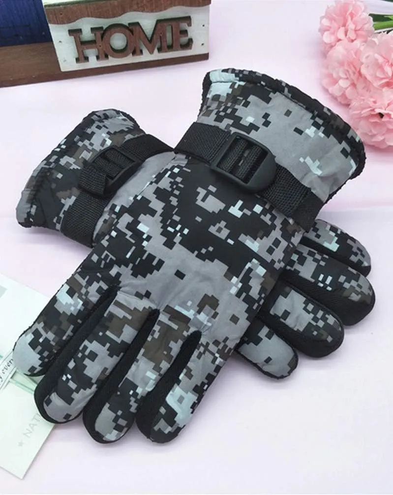 Maorrew Kids Cold Weather Waterproof Camo Print Winter Gloves Outdoor Warm Ski Gloves Mittens