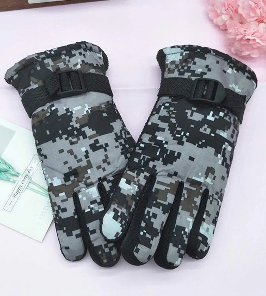 Maorrew Kids Cold Weather Waterproof Camo Print Winter Gloves Outdoor Warm Ski Gloves Mittens