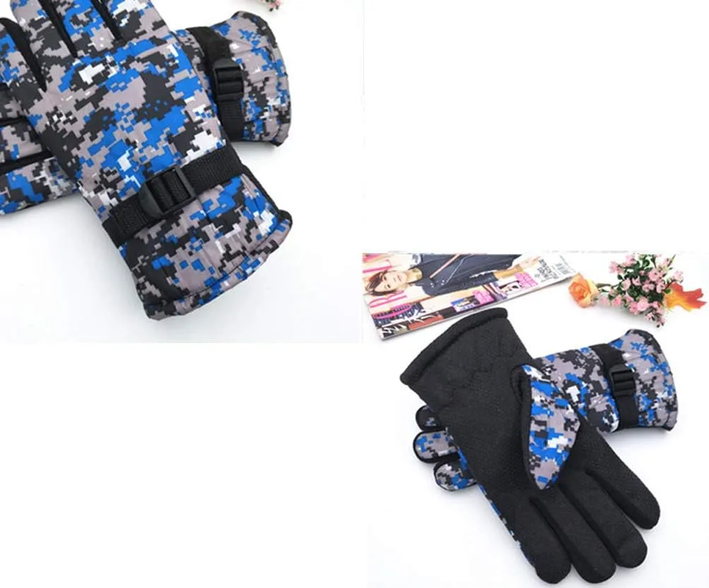 Maorrew Kids Cold Weather Waterproof Camo Print Winter Gloves Outdoor Warm Ski Gloves Mittens