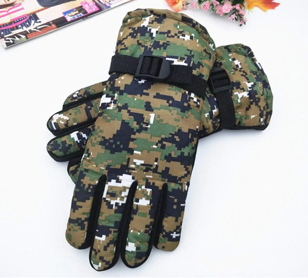 Maorrew Kids Cold Weather Waterproof Camo Print Winter Gloves Outdoor Warm Ski Gloves Mittens