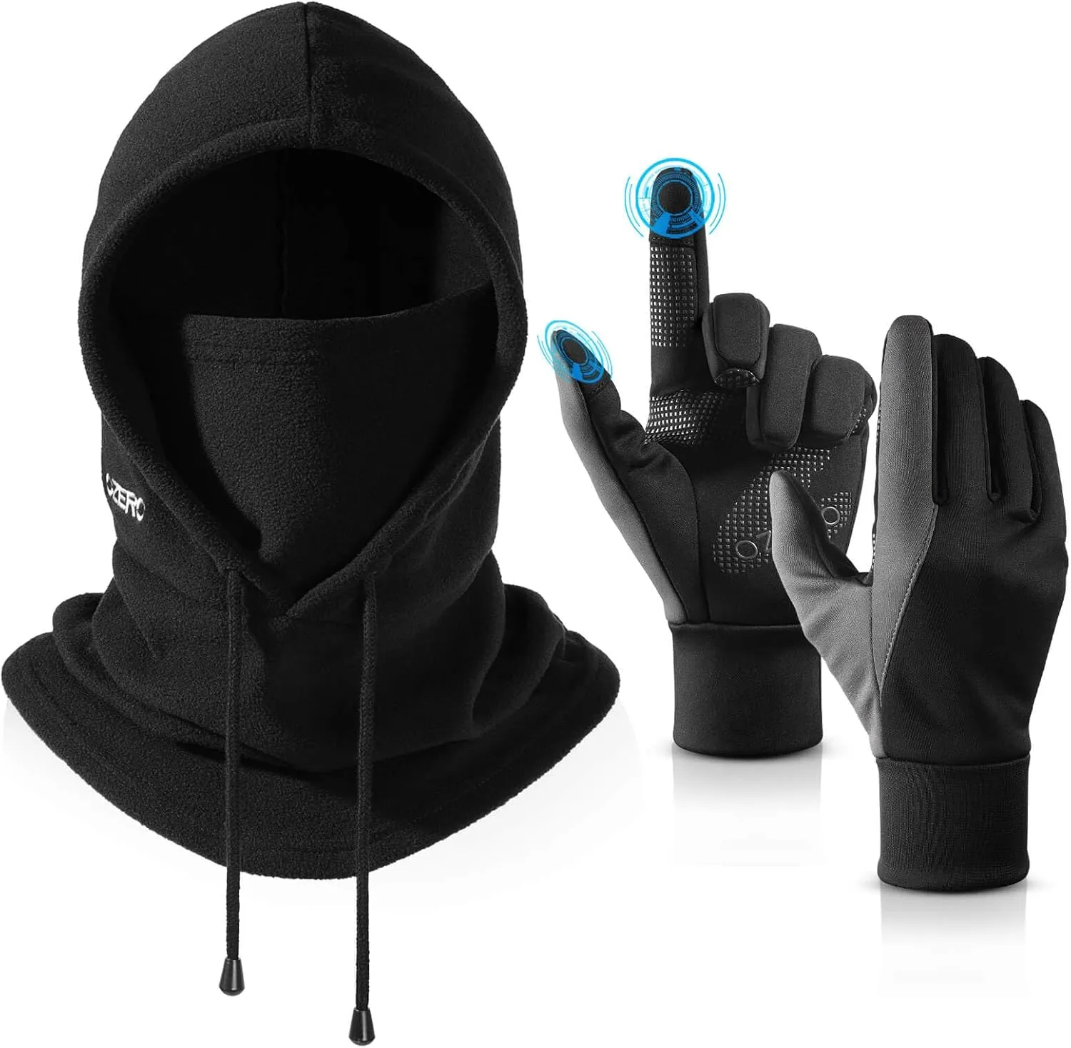 OZERO Winter Balaclava Gloves Set: Windproof Warm Face Mask for Men - Touchscreen Anti-Slip Gloves for Riding Motorcycle