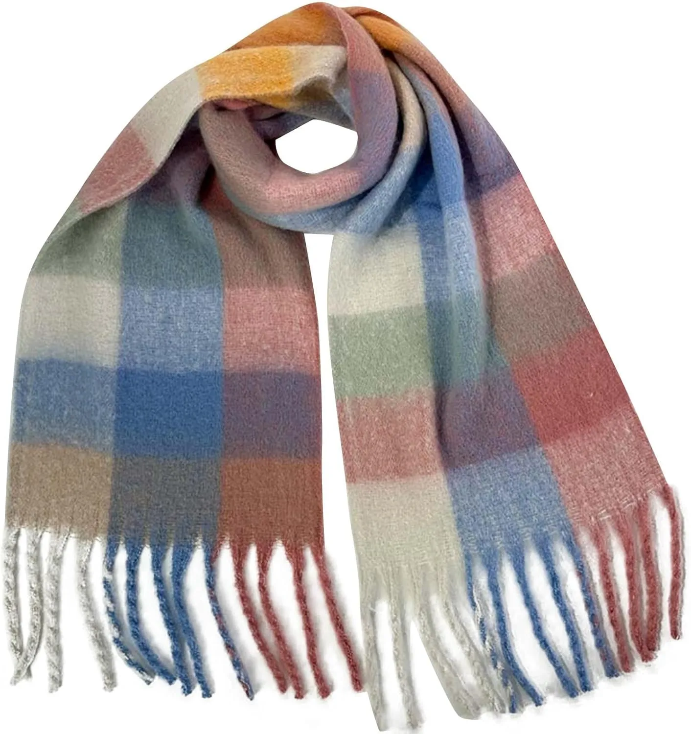 Plaid Scarfs for Women Fall Winter Scarves Pashmina Shawls and Wraps for Evening Dress Colorful Tassel Fringe Scarfs