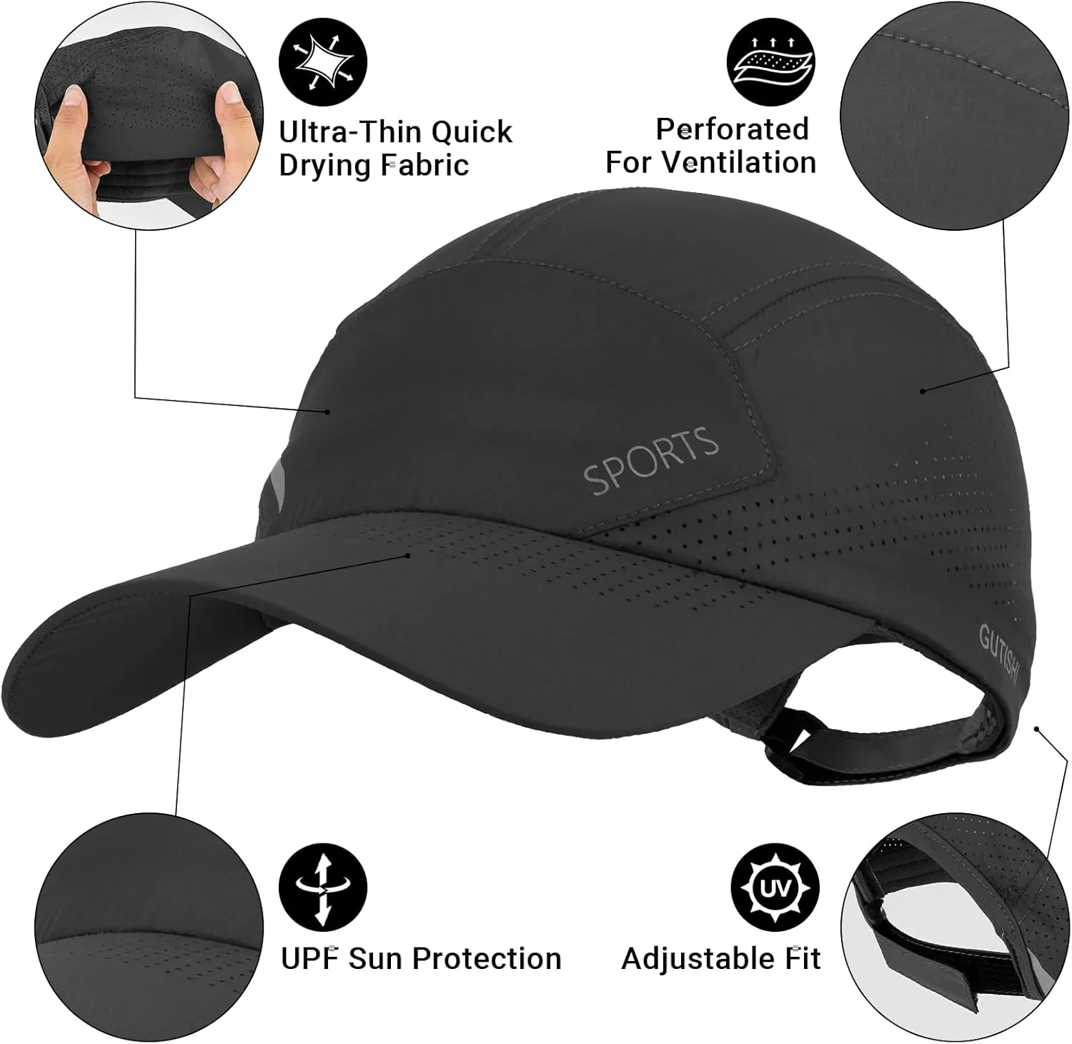 Quick Dry Running Hat Adjustable Cooling Baseball Hat Breathable Sport Cap Reflective UPF 50  Run Hats for Womens Men