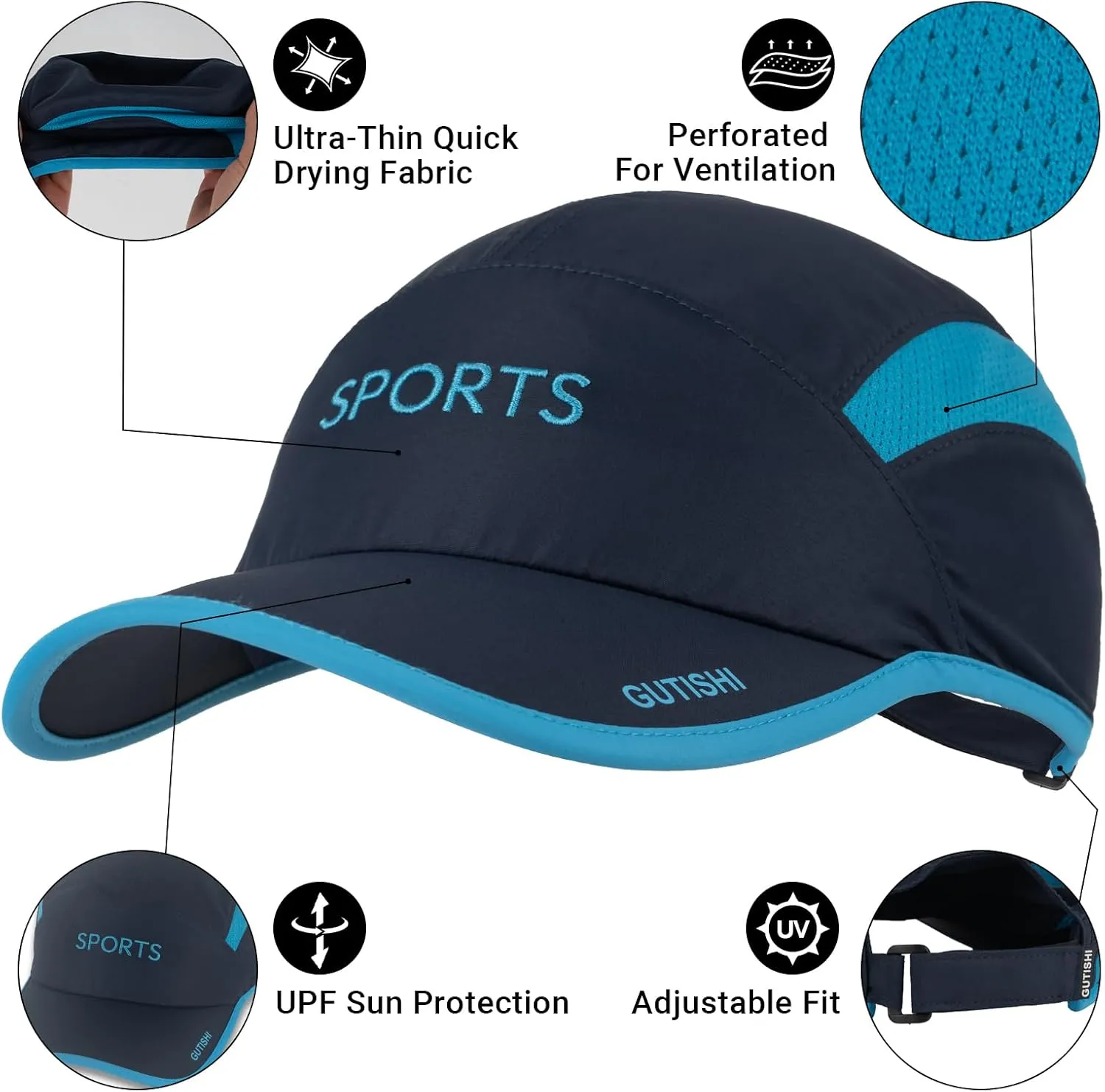 Quick Dry Running Hat Adjustable Cooling Baseball Hat Breathable Sport Cap Reflective UPF 50  Run Hats for Womens Men
