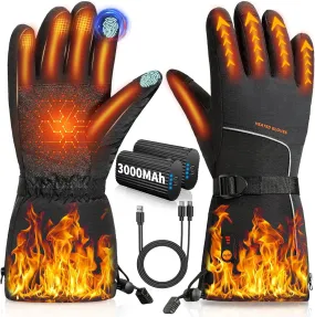 Rechargeable Electric Heated Gloves for Men and Women - 3000mAh 7.4V, Waterproof Touch Screen