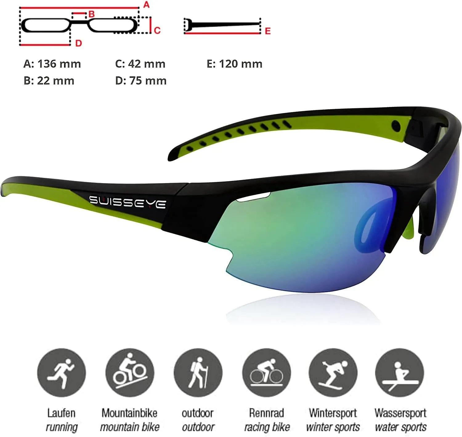 SWISSEYE Gardosa Re  Sports Sunglasses (100% UVA, UVB and UVC protection, shatterproof, adjustable nose area)