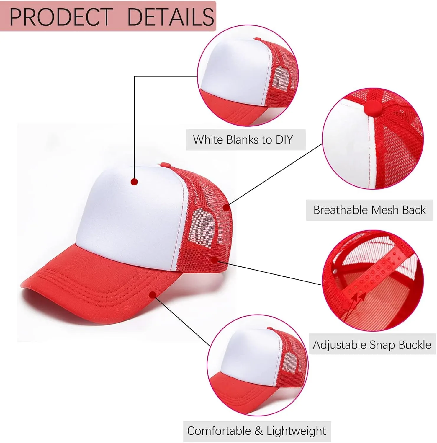 Ultrafun 6 Pack Kids Trucker Hat Sublimation Blank Plain Hats Mesh Adjustable Outdoor Sports Baseball Caps for Boys Girls