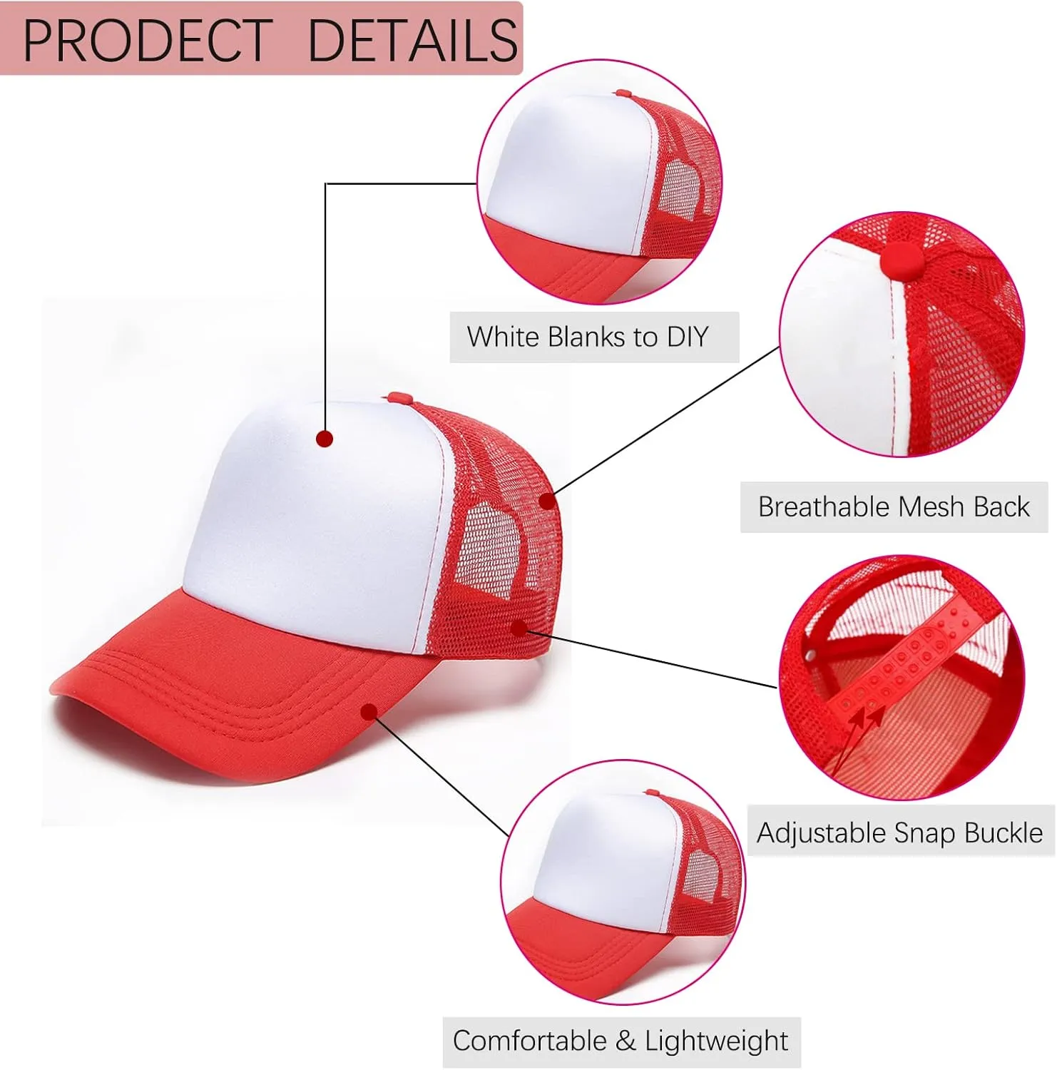 Ultrafun 6 Pack Kids Trucker Hat Sublimation Blank Plain Hats Mesh Adjustable Outdoor Sports Baseball Caps for Boys Girls