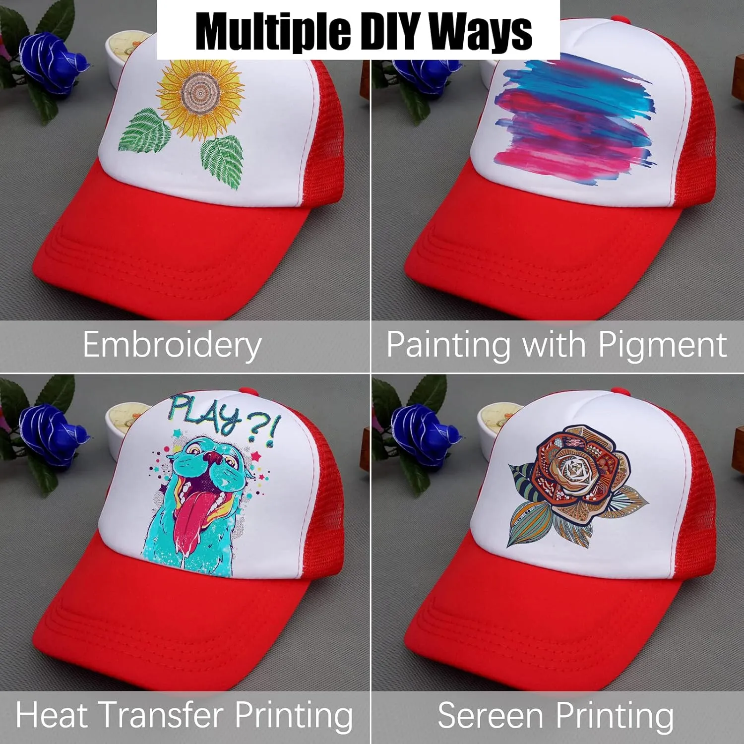 Ultrafun 6 Pack Kids Trucker Hat Sublimation Blank Plain Hats Mesh Adjustable Outdoor Sports Baseball Caps for Boys Girls