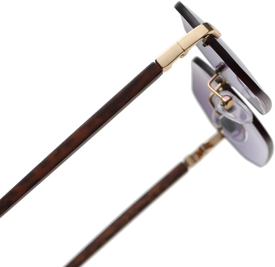 Vintage Sunglasses Women Retro Rimless Polygon Wooden Frame Sun Glasses Female Gradient Shades