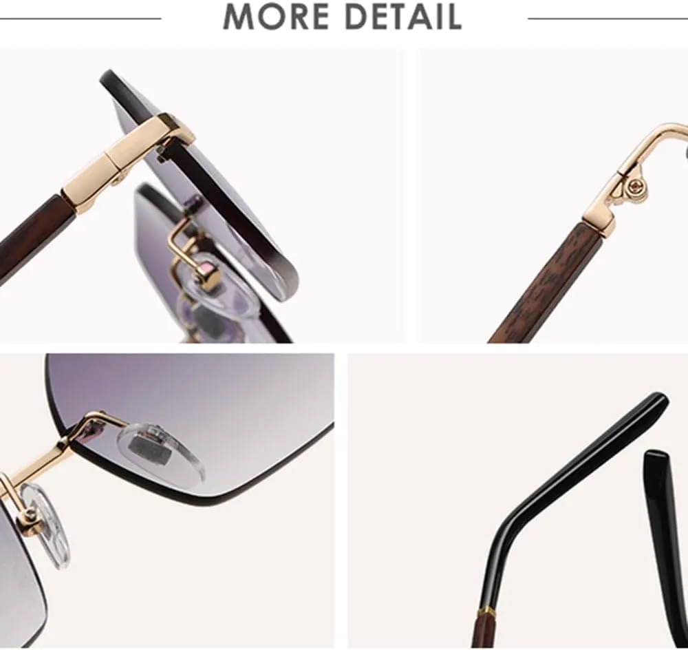 Vintage Sunglasses Women Retro Rimless Polygon Wooden Frame Sun Glasses Female Gradient Shades