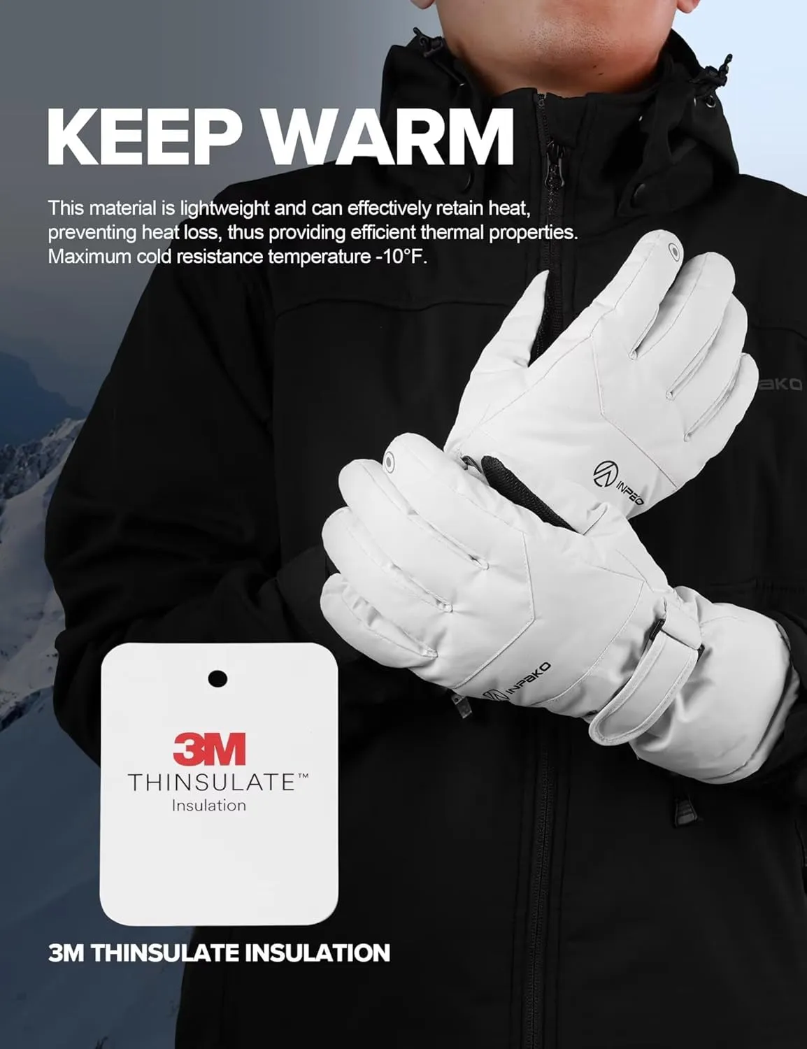 Winter Ski Gloves Men Women, 3M Thinsulate Snow Gloves, Waterproof Windproof Touchscreen Snowboarding Gloves, 5-Layer Thermal Warm Cold Weather Gloves for Skiing, Snowboard, Snowmobile