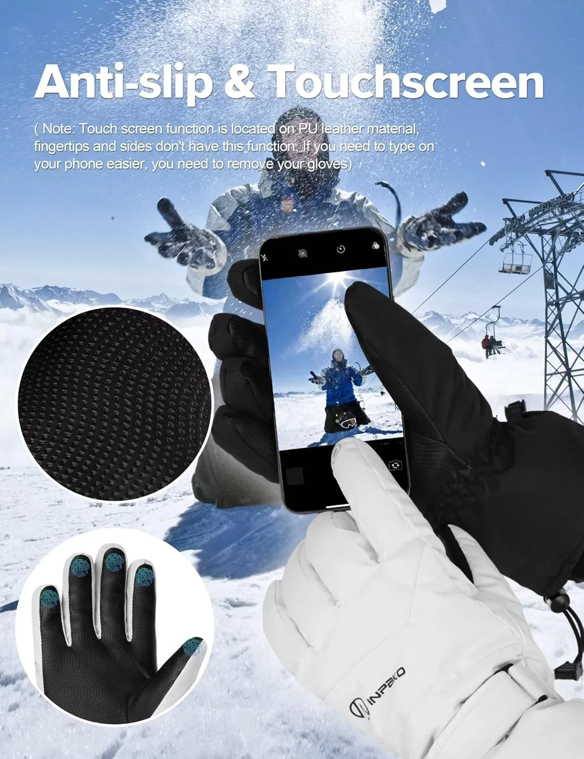 Winter Ski Gloves Men Women, 3M Thinsulate Snow Gloves, Waterproof Windproof Touchscreen Snowboarding Gloves, 5-Layer Thermal Warm Cold Weather Gloves for Skiing, Snowboard, Snowmobile