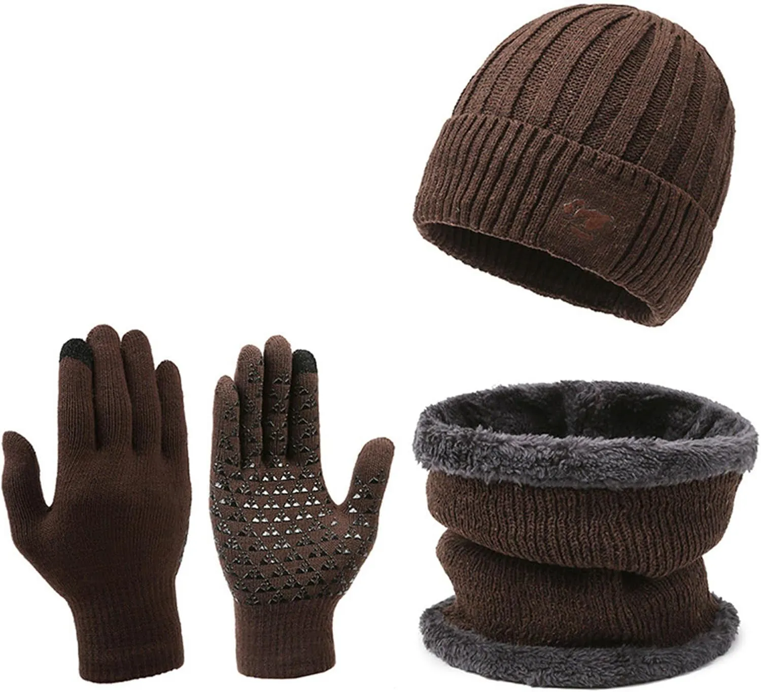 Women's and Men's Knitted Hat Scarf Two Piece Set for Winter Outdoor Warmth and Neck Scarf Hat Gloves Scarf Set