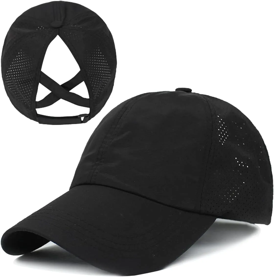Womens Criss Cross Ponytail Baseball Cap Adjustable Messy Bun Mesh Quick Drying Hat
